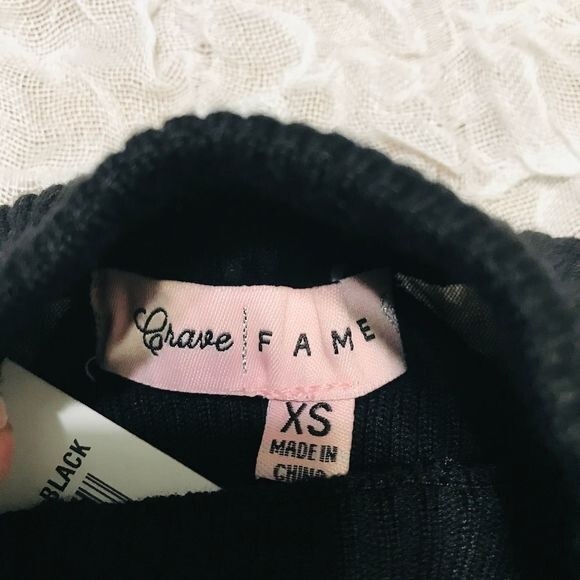 Crave Fame black knit ribbed top mock neck mesh long sleeve top size XS - Picture 3 of 8